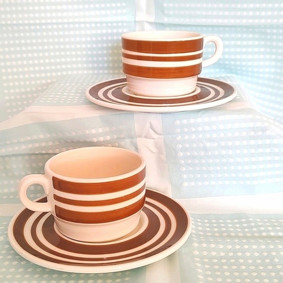 Ironstone 2 Cappuccino/Coffee Cup & Saucer Made in Italy - Picture 2 of 9